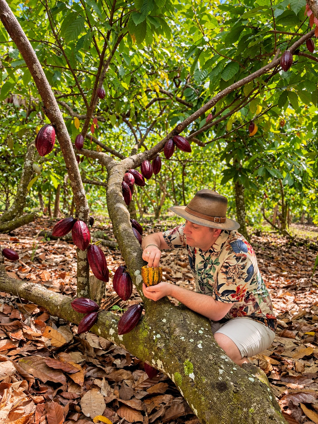 Un moment de explorare printre fructele de cacao