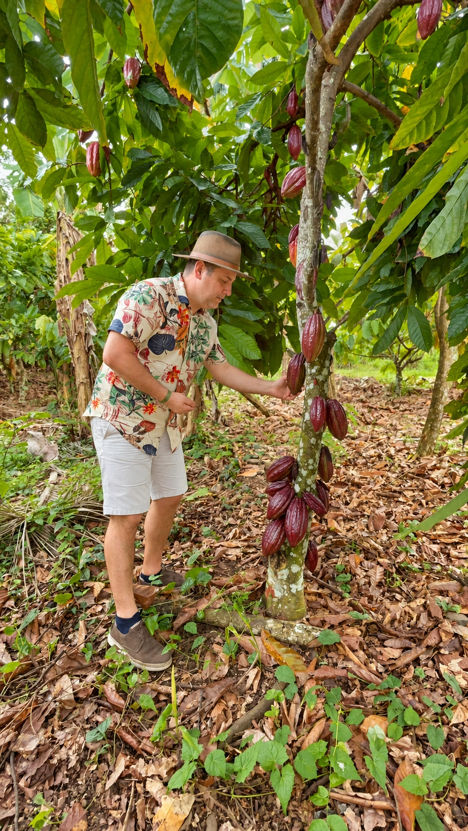 Observarea fructelor de cacao pe trunchiul arborelui